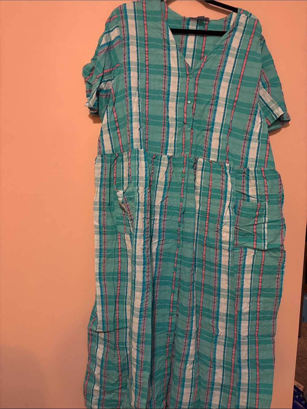 Only Necessities Teal and White Striped Cotton Sleep Robe